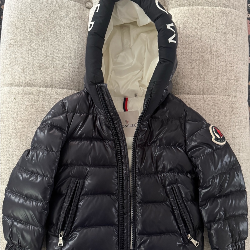 Moncler Black and Cream Quilted Puffer Jacket with Hood